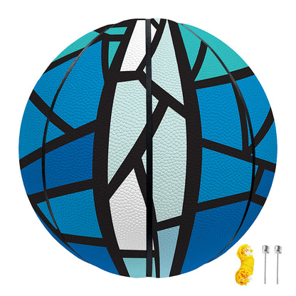 Blue Stained Glass Cross Print Basketball