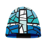 Blue Stained Glass Cross Print Beanie