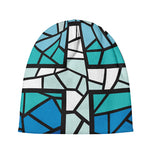 Blue Stained Glass Cross Print Beanie