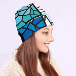Blue Stained Glass Cross Print Beanie