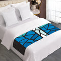 Blue Stained Glass Cross Print Bed Runner