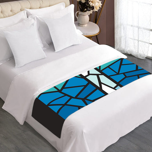 Blue Stained Glass Cross Print Bed Runner