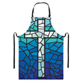 Blue Stained Glass Cross Print Bib Apron With Pocket
