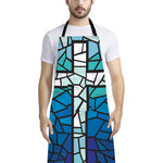 Blue Stained Glass Cross Print Bib Apron With Pocket