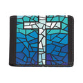 Blue Stained Glass Cross Print Bifold Wallet