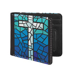 Blue Stained Glass Cross Print Bifold Wallet