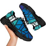 Blue Stained Glass Cross Print Black Chunky Shoes