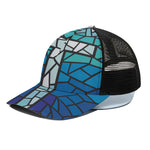 Blue Stained Glass Cross Print Black Mesh Trucker Cap