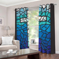 Blue Stained Glass Cross Print Dimout Grommet Curtains