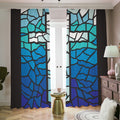 Blue Stained Glass Cross Print Dimout Pencil Pleat Curtains