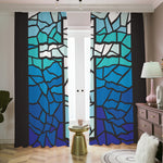 Blue Stained Glass Cross Print Blackout Pencil Pleat Curtains