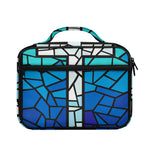 Blue Stained Glass Cross Print Briefcase Bible Bag