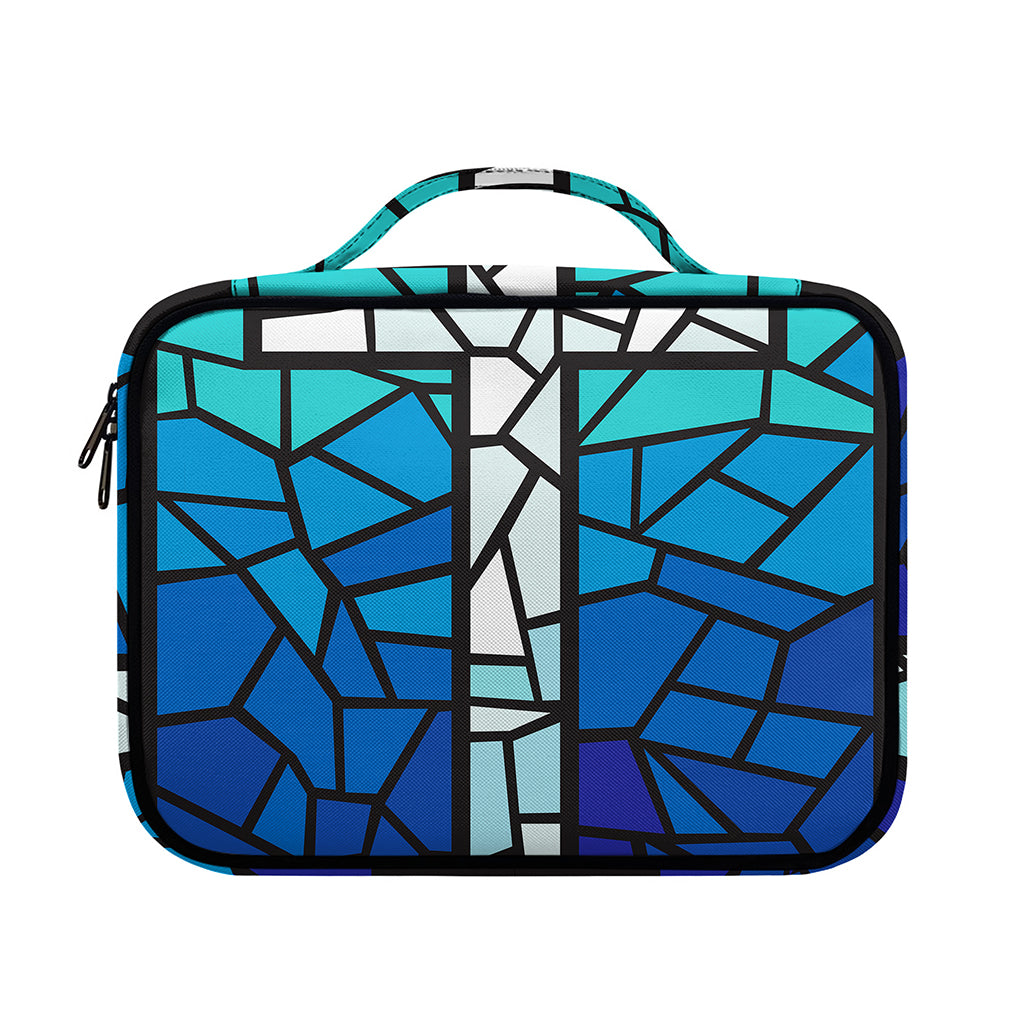 Blue Stained Glass Cross Print Briefcase Bible Bag