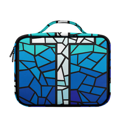 Blue Stained Glass Cross Print Briefcase Bible Bag