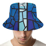 Blue Stained Glass Cross Print Bucket Hat