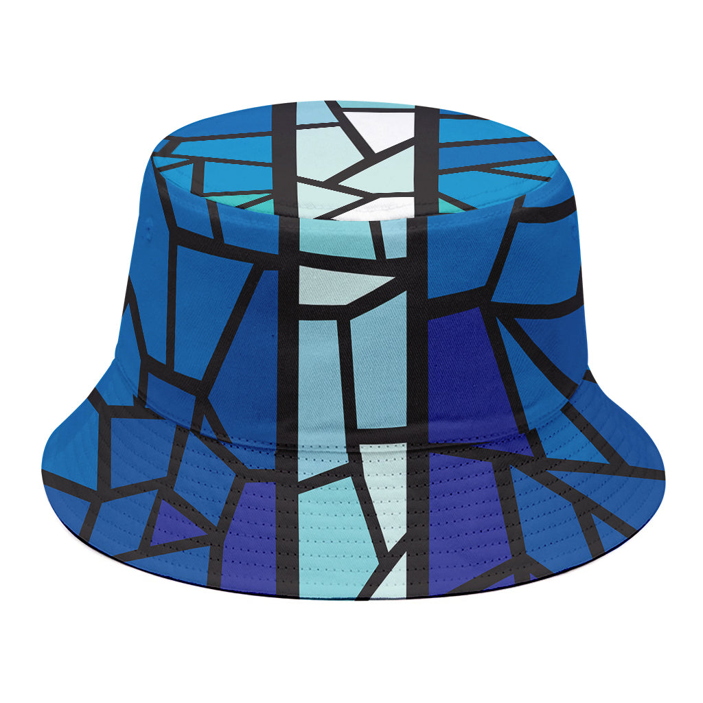 Blue Stained Glass Cross Print Bucket Hat