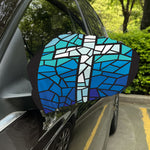 Blue Stained Glass Cross Print Car Side Mirror Covers