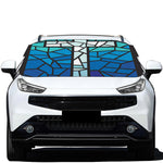 Blue Stained Glass Cross Print Car Windshield Snow Cover