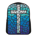 Blue Stained Glass Cross Print Casual Backpack