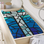 Blue Stained Glass Cross Print Changing Pad Cover
