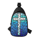 Blue Stained Glass Cross Print Chest Bag