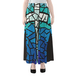 Blue Stained Glass Cross Print Chiffon Maxi Skirt