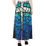 Blue Stained Glass Cross Print Chiffon Maxi Skirt