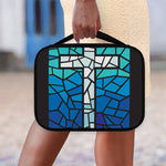 Blue Stained Glass Cross Print Classic Bible Case