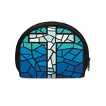 Blue Stained Glass Cross Print Coin Purse