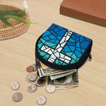 Blue Stained Glass Cross Print Coin Purse