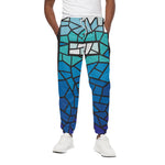 Blue Stained Glass Cross Print Cotton Pants