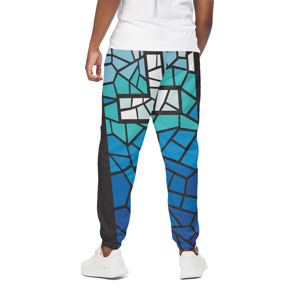 Blue Stained Glass Cross Print Cotton Pants