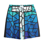 Blue Stained Glass Cross Print Cotton Shorts