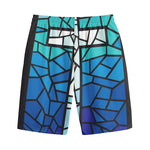 Blue Stained Glass Cross Print Cotton Shorts