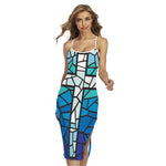 Blue Stained Glass Cross Print Cross Back Cami Dress