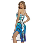 Blue Stained Glass Cross Print Cross Back Cami Dress