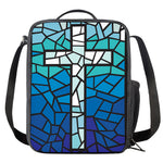Blue Stained Glass Cross Print Crossbody Lunch Bag