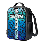 Blue Stained Glass Cross Print Crossbody Lunch Bag
