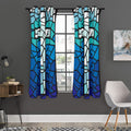 Blue Stained Glass Cross Print Grommet Curtain Panels