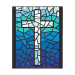 Blue Stained Glass Cross Print Curtain