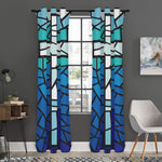 Blue Stained Glass Cross Print Curtain
