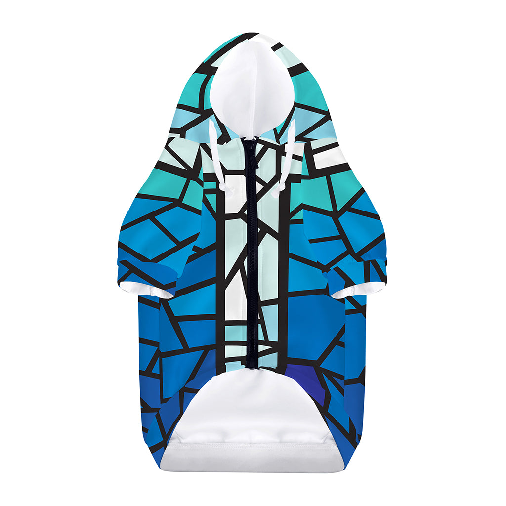 Blue Stained Glass Cross Print Dog Zip Up Hoodie
