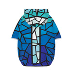 Blue Stained Glass Cross Print Dog Zip Up Hoodie