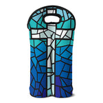 Blue Stained Glass Cross Print Double Neoprene Wine Tote