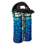 Blue Stained Glass Cross Print Double Neoprene Wine Tote