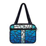 Blue Stained Glass Cross Print Double Strap Bible Bag