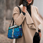 Blue Stained Glass Cross Print Double Strap Bible Bag