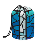 Blue Stained Glass Cross Print Drawstring Makeup Bag