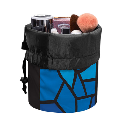 Blue Stained Glass Cross Print Drawstring Makeup Bag
