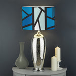 Blue Stained Glass Cross Print Drum Lamp Shade